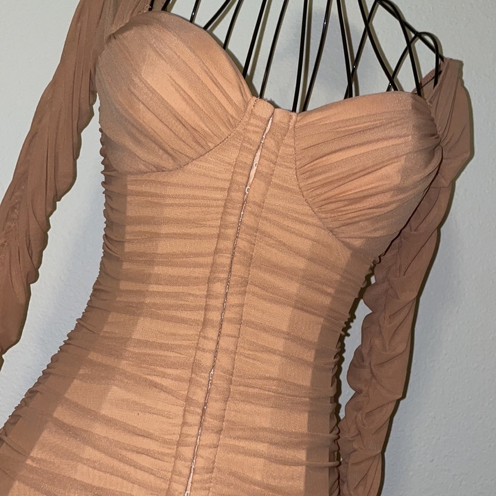 Nude Mini Ruched Dress ✨ - Picture 2 of 5